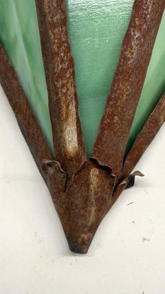 Pair of French Midcentury Modern Craftsman Stained Glass Wrought Iron Sconces - 4599379