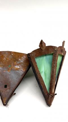 Pair of French Midcentury Modern Craftsman Stained Glass Wrought Iron Sconces - 4599384