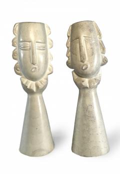 Pair of French Modern Cream Marble Figural Tabletop Sculptures - 4195708