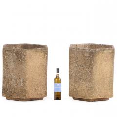 Pair of French Modernist Cast Stone Hexagonal Planters C 1960  - 4756311