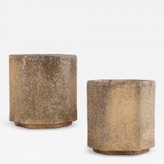 Pair of French Modernist Cast Stone Hexagonal Planters C 1960  - 4758440