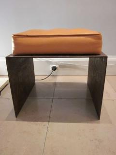 Pair of French Modernist Stools Benches in Wrought Iron with Upholstered Seats - 2374622