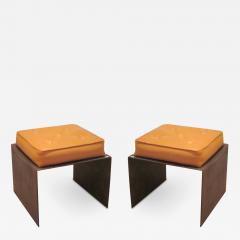 Pair of French Modernist Stools Benches in Wrought Iron with Upholstered Seats - 2383183
