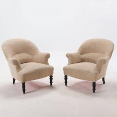 Pair of French Napoleon III Lounge chairs C 1870 on ebonized turned feet  - 3482467