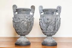 Pair of French Neoclassical 19th Century Baluster Urns with Low Relief D cor - 3746809