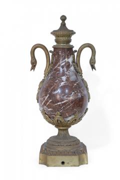 Pair of French Neoclassical Burgundy Marble and Bronze Decorative Urns - 4408860