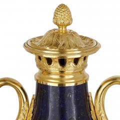 Pair of French Neoclassical style lapis and gilt bronze vases - 1626973