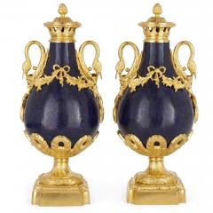 Pair of French Neoclassical style lapis and gilt bronze vases - 1626975