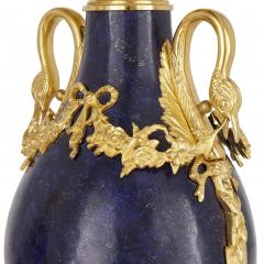 Pair of French Neoclassical style lapis and gilt bronze vases - 1626978