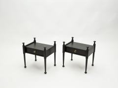 Pair of French Night Stands black tinted wood and brass 1970s - 1919200