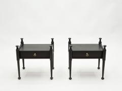 Pair of French Night Stands black tinted wood and brass 1970s - 1919202