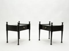 Pair of French Night Stands black tinted wood and brass 1970s - 1919203