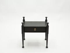 Pair of French Night Stands black tinted wood and brass 1970s - 1919212