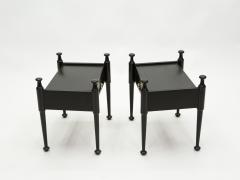 Pair of French Night Stands black tinted wood and brass 1970s - 1919213