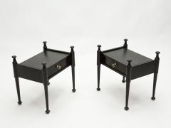 Pair of French Night Stands black tinted wood and brass 1970s - 1919214