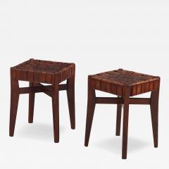 Pair of French Oak Stools with Woven Leather Strap Seats C 1925 - 4638890