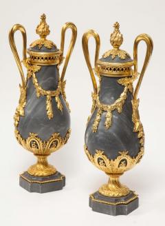 Pair of French Ormolu Mounted Bleu Turquin Marble Brule Parfums Vases - 1198412