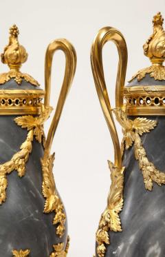 Pair of French Ormolu Mounted Bleu Turquin Marble Brule Parfums Vases - 1198414