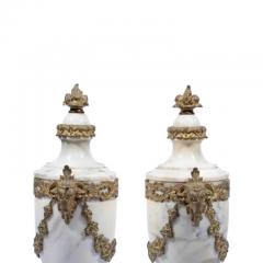 Pair of French Ormolu Mounted White Marble Vases Circa 1900 - 3812653