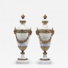 Pair of French Ormolu Mounted White Marble Vases Circa 1900 - 3817485