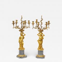 Pair of French Ormolu and Bleu Turquin Marble Candelabra Monbro Fr res - 1175423