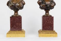 Pair of French Ormolu and Patinated Bronze Figural Busts on Porphyry Bases - 2786725