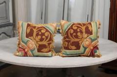 Pair of French Pillows Made of 19th Century Aubusson Tapestry with Floral D cor - 3426974