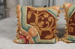 Pair of French Pillows Made of 19th Century Aubusson Tapestry with Floral D cor - 3426987