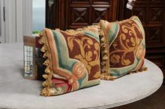 Pair of French Pillows Made of 19th Century Aubusson Tapestry with Floral D cor - 3427051
