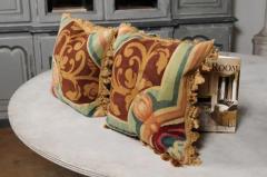 Pair of French Pillows Made of 19th Century Aubusson Tapestry with Floral D cor - 3427059