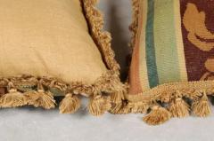 Pair of French Pillows Made of 19th Century Aubusson Tapestry with Floral D cor - 3427081