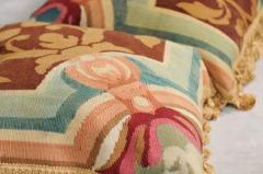 Pair of French Pillows Made of 19th Century Aubusson Tapestry with Floral D cor - 3427095