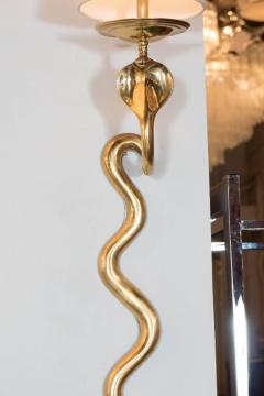 Pair of French Polished Brass Forked Tongue Cobra Sconces - 1539819
