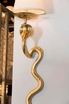 Pair of French Polished Brass Forked Tongue Cobra Sconces - 1539820