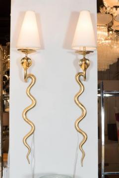 Pair of French Polished Brass Forked Tongue Cobra Sconces - 1539821