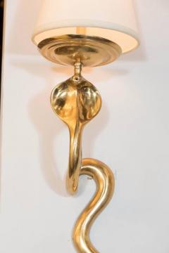 Pair of French Polished Brass Forked Tongue Cobra Sconces - 1539824
