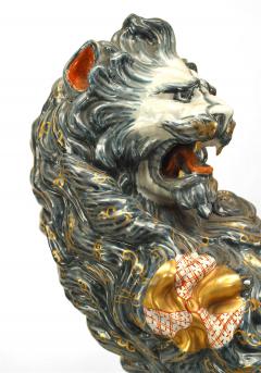 Pair of French Porcelain Lions Holding Wrought Iron Candelabras - 4625928