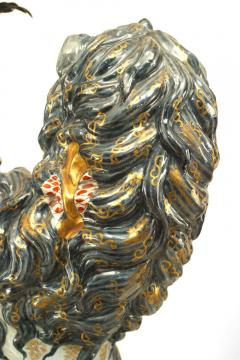 Pair of French Porcelain Lions Holding Wrought Iron Candelabras - 4625929