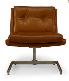 Pair of French Post War Brown Leather Side Chairs - 1378676