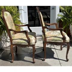 Pair of French Provincial Carved Walnut Chairs W Scalamandre Lampas - 3548773