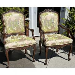 Pair of French Provincial Carved Walnut Chairs W Scalamandre Lampas - 3548801