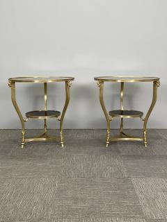 Pair of French Rams Head Gueridon End or Side Tables Black Marble Top Bronze - 3137612