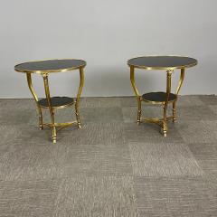 Pair of French Rams Head Gueridon End or Side Tables Black Marble Top Bronze - 3137614