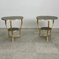 Pair of French Rams Head Gueridon End or Side Tables Black Marble Top Bronze - 3137615