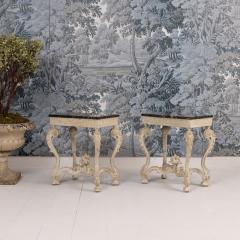 Pair of French Recency Tables in Original Paint with Campan Marble Tops - 3921307