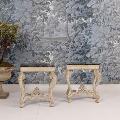 Pair of French Recency Tables in Original Paint with Campan Marble Tops - 3921308