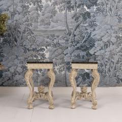 Pair of French Recency Tables in Original Paint with Campan Marble Tops - 3921310