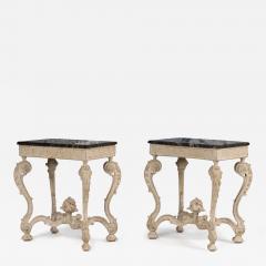 Pair of French Recency Tables in Original Paint with Campan Marble Tops - 3922975