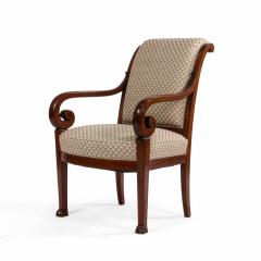 Pair of French Restoration Mahogany Arm Chairs - 1401864