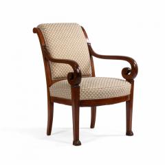 Pair of French Restoration Mahogany Arm Chairs - 1401866